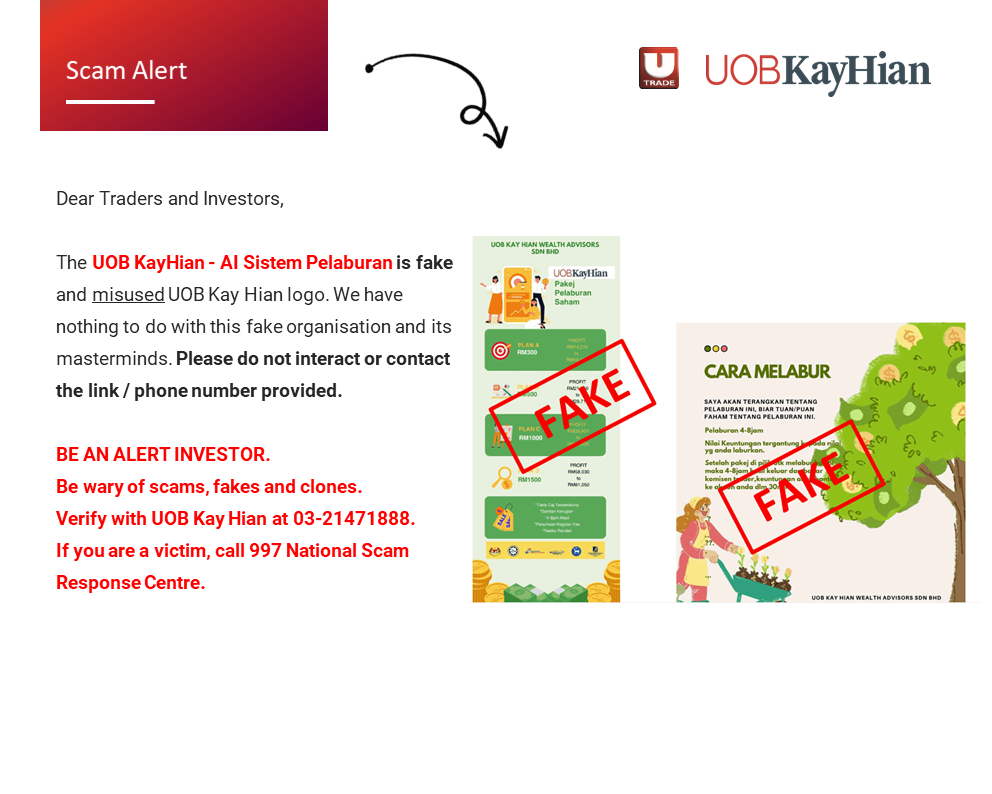 Scam Alert: Fake entity or individuals impersonating Licensed Persons from UOB Kay Hian