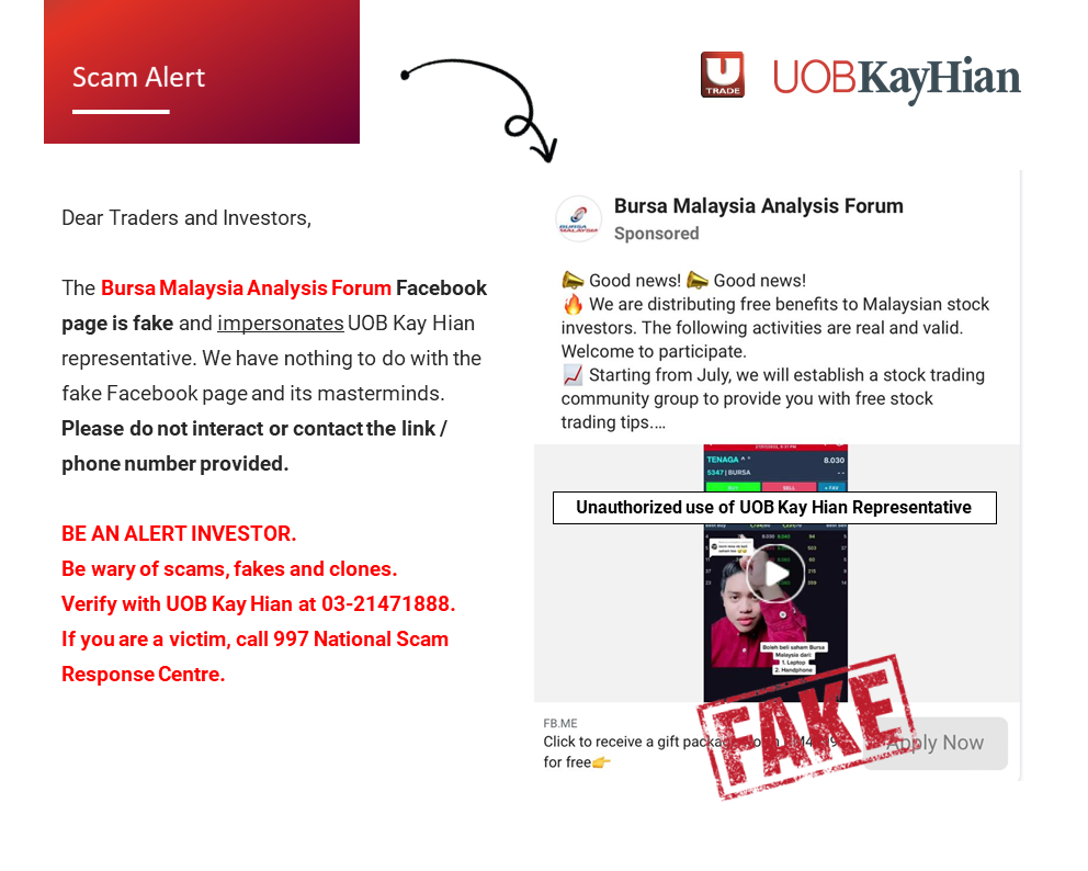 Scam Alert: Fake entity or individuals impersonating as Licensed Persons from UOB Kay Hian